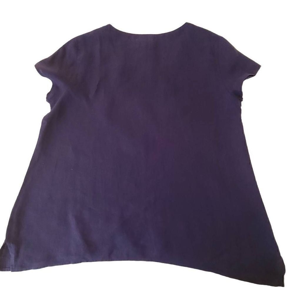 Peck and Peck Womens Navy Blue Linen Short Sleeve Casual Top Small - Picture 2 of 8